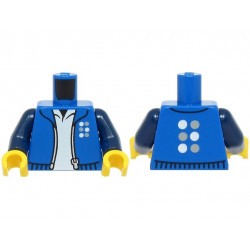 Torso Jacket Open with Silver Zipper and White and Light Bluish Gray Six Dots Logo over Shirt Pattern / Dark Blue Arms / Yellow Hands: {ярко син}