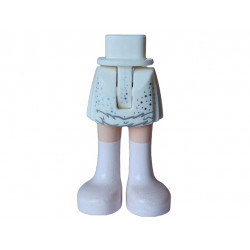Mini Doll Hips and Skirt with Molded Light Nougat Legs and Printed Dark Bluish Gray Ruffles, Metallic Light Blue and Silver Sparkles and White Boots Pattern - Thin Hinge: {бял}