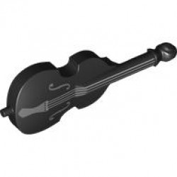 Minifigure, Utensil Musical Instrument, Double Bass with Light Bluish Gray Tailpiece and F Holes and Silver Strings Pattern: {черен}