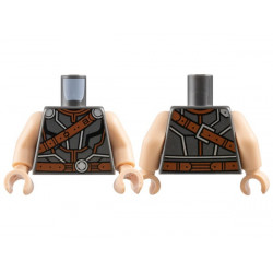 Torso Armor with Reddish Brown and Silver Trim Lines, Belt with Circle Buckle, Shoulder Strap Pattern / Light Nougat Arms / Light Nougat Hands: {титаниево метален}