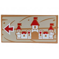 Tile 2 x 4 with Red and White Peach Castle and Arrow on Tan Wood Grain Background Pattern: {умерен нуга}