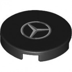 Tile, Round 2 x 2 with Bottom Stud Holder with Silver and Dark Silver Mercedes-Benz Logo Pattern: {черен}