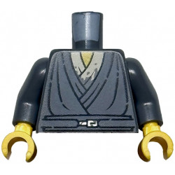 Torso SW Jedi Robe with Silver Belt Buckle, Tan Shirt with Dirt Stains, Yellow Neck, Simulated Wear Pattern / Dark Bluish Gray Arms / Yellow Hands: {тъмно каменно сив}