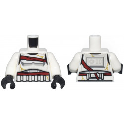 Torso SW Armor Stormtrooper, Simplified Armor with Shoulder Belts, Dark Red Straps, and Gold Cracks Pattern / White Arms / Black Hands: {бял}
