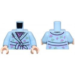 Torso Dressing Gown with Medium Lavender Dots and Sand Green Leaves and Stripes over Top with Black Flowers Pattern / Bright Light Blue Arms / Light Nougat Hands: {светло кралско син}