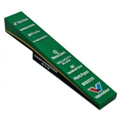 Slope 10 6 x 1 with Black and Yellow Curve with White 'GIRARD-PERREGAUX' on Side, Red and Blue 'Valvoline', 'TikTok', 'BOMBARDIER', 'Porto', 'Fly-Saudia', 'NexGen', 'VELOCITY BLACK', 'Sentinel One' 'NetApp' and 'PIRELLI' Logos Pattern: {тъмно зелен}