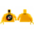 Torso Red and White Retro Space Rocket in Black and Dark Turquoise Circle with Stars Pattern / Bright Light Orange Arm Left with Congenital Defect, without Hand Hole / Bright Light Orange Arm Right / Yellow Hand Right: {огнено жълто-оранжев}
