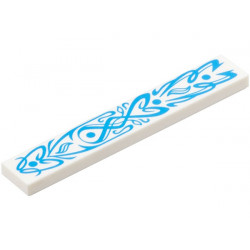 Tile 1 x 6 with Dark Azure Flowery Filigree with Dots and Curved Lines Pattern: {бял}