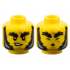 Minifigure, Head Dual Sided Black Bushy Thick Eyebrows, Stubble and Mutton Chops with Light Bluish Gray Highlights, Medium Nougat Zig Zag Scar, Lopsided Grin with Fang / Howling with Closed Eyes and Chin Dimple Pattern: {ярко жълт}
