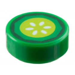 Tile, Round 1 x 1 with Dark Green, Lime and White Cucumber Slice Pattern: {тъмно зелен}