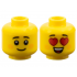Minifigure, Head Dual Sided Child Black Small Eyebrows, Bright Light Orange Circles on Cheeks, Grin / Red Heart Eyes and Open Mouth Smile with Top Teeth and Tongue Pattern: {ярко жълт}