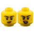 Minifigure, Head Dual Sided Female Black Thick Eyebrows, Single Eyelashes, Lower Eyelid, Medium Nougat Small Cheek Lines and Lips, Lopsided Grin / Open Mouth Smile with Top Teeth and Gold Tooth Pattern: {ярко жълт}