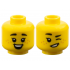 Minifigure, Head Dual Sided Child Female Black Small Thick Eyebrows, Single Eyelashes, Medium Nougat Freckles, Open Mouth Smile with Dimples and Top Teeth / Winking Pattern: {ярко жълт}