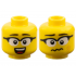 Minifigure, Head Dual Sided Black Eyebrows, Glasses with White Lenses, Open Mouth Smile with Top Teeth and Red Tongue / Dizzy with Medium Nougat Scratches Pattern: {ярко жълт}