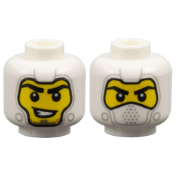 Minifigure, Head Dual Sided Balaclava with Light Bluish Gray Details, Yellow Face, Black Eyebrows, Lopsided Open Mouth Smile with Teeth / Covered Mouth Pattern: {бял}