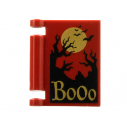 Minifigure, Utensil Book Cover with Gold Moon and 'Booo', Black Bats and Dead Trees Pattern: {нов тъмно червен}