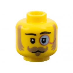 Minifigure, Head Black Eyebrows, Upper Eyelids, Dark Tan Mutton Chops, Curled Moustache and Soul Patch, Copper Monocle with Bright Light Blue Lens, Neutral Pattern: {ярко жълт}