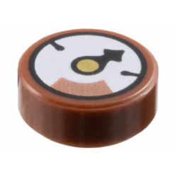 Tile, Round 1 x 1 with White Gauge with Black Pointer, Gold Circle and Copper Section Pattern: {червеникаво-кафяв}
