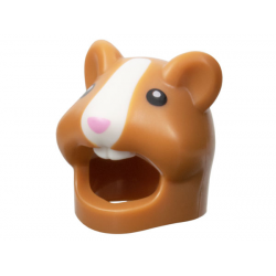 Minifigure, Headgear Head Cover, Costume Hamster with Molded White Muzzle and Teeth and Printed Black Eyes and Bright Pink Nose Pattern: {умерен нуга}