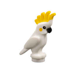 Bird, Parrot Cockatoo with Yellow Crest and Cheeks, Black Eyes and Beak Pattern: {бял}