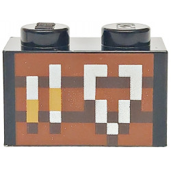 Brick 1 x 2 with Reddish Brown and Dark Brown Pixelated Smithing Table with Medium Nougat and Silver Tools Pattern: {черен}
