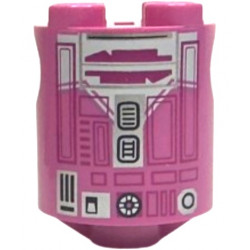 Brick, Round 2 x 2 x 2 Robot Body with White Panel, Magenta Lines and Rectangles and Black and Silver Droid Details Pattern (QT-KT): {ярко пурпурен}