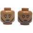Minifigure, Head Dual Sided Female Black Eyebrows and Eyelashes, Reddish Brown Lips, Black Chin Strap, Grin / Angry Frown Pattern: {умерен нуга}