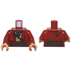 Torso SW Robe over Tan Tunic and Silver Armor, Dark Brown Belt, Reddish Brown and Tan Strap and Rope Pattern / Dark Red Arms / Medium Nougat Hands: {нов тъмно червен}