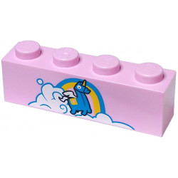 Brick 1 x 4 with Dark Azure and Yellow Unicorn and Rainbow, and White Cloud Pattern (BrickHeadz Brite Bomber Shirt): {светло пурпурен}