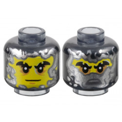 Minifigure, Head Dual Sided Yellow Face, Black Notched Eyebrows, Medium Nougat Eye Shadow, Neutral / Silver Half Mask Pattern: {прозрачно черен}