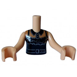 Torso Mini Doll Girl Black Halter Top with Silver Belt and Ruffles over Medium Nougat Shirt with Collar and Buttons Pattern, Medium Tan Arms with Hands: {умерен тан}