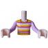 Torso Mini Doll Girl Bright Pink, Magenta, White and Yellow Striped Sweater Pattern, Light Nougat Arms with Hands with Bright Pink Long Sleeves: {светло нуга}