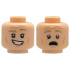 Minifigure, Head Dual Sided Dark Tan Eyebrows, Medium Nougat Cheek Lines, Chin Dimple and Forehead Creases, Lopsided Open Mouth Smile with Teeth / Scared Pattern: {светло нуга}