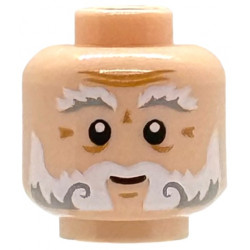 Minifigure, Head White and Light Bluish Gray Bushy Eyebrows, Moustache and Beard, Medium Nougat Wrinkles, Chin Dimple and Forehead Creases, Grin Pattern: {светло нуга}