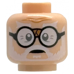 Minifigure, Head White Bushy Eyebrows, Moustache, Beard and Soul Patch, Dark Bluish Gray Eyes, Black Round Glasses with Tape on Bridge, Medium Nougat Forehead Creases, Neutral Pattern: {светло нуга}