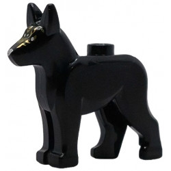Dog, Alsatian / German Shepherd with White Eyes, Silver Nose and Gold Spots Pattern (Celestial Dog): {черен}
