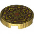 Tile, Round 2 x 2 with Bottom Stud Holder with Gold and Yellow 4 Petal Flower Design and Square on Dark Orange Background Pattern (Coin): {топло златист}