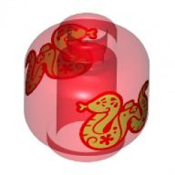 Minifigure, Head without Face with Gold Snake Pattern on Both Sides: {прозрачно червен}