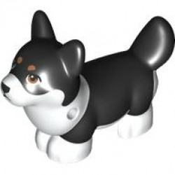 Dog, Friends, Corgi with Molded White Lower Body and Face and Printed Black Nose and Mouth and Medium Nougat Eyes and Eyebrows Pattern (Peaches): {черен}