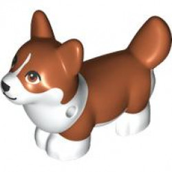 Dog, Friends, Corgi with Molded White Lower Body and Face and Printed Black Nose and Mouth, Dark Orange Eyes and White Blaze Pattern (Waffles): {тъмно оранжев}