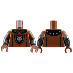 Torso Black Collar, Shield with Red Border, and Stitching, Silver Chain and Wolf Head Pattern / Pearl Dark Gray Arms with Molded Reddish Brown Short Sleeves and Printed Black and Silver Chain Mail Pattern / Reddish Brown Hands: {червеникаво-кафяв}