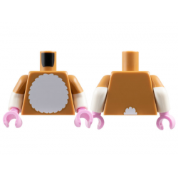 Torso White Furry Chest and Tail on Back Pattern / White Arms with Molded Medium Nougat Short Sleeves Pattern / Bright Pink Hands: {умерен нуга}