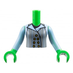Torso Mini Doll Girl Dark Bluish Gray Vest with Gold Buttons, Light Bluish Gray and Bright Light Blue Pinstripes and Lapels over Black T-Shirt Pattern, Bright Green Arms with Hands with Bright Light Blue Long Sleeves: {ярко зелен}
