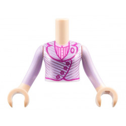 Torso Mini Doll Girl Lavender Jacket with Metallic Pink Stripes and Magenta Trim over Bright Pink Shirt Pattern, Light Nougat Arms with Hands with Lavender Long Sleeves: {светло нуга}