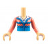 Torso Mini Doll Girl Coral Cardigan Sweater with Dark Azure Wavy Stripes and Trim over White Shirt Pattern, Medium Tan Arms with Hands with Coral Long Sleeves: {умерен тан}