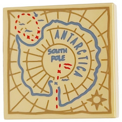 Tile 2 x 2 with Map with Medium Blue 'ANTARCTICA' and 'SOUTH POLE', Dark Tan Compass Rose and Border, Red Dotted Lines Pattern: {тухлено жълт}