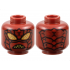 Minifigure, Head Alien Insect with Gold Eyes with Dark Orange Dots, Exoskeleton Segments and Mandibles with Red Spikes, Angry Bared Sharp Teeth Pattern: {нов тъмно червен}