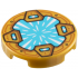 Tile, Round 2 x 2 with Bottom Stud Holder with Medium Azure Crystal with White Radiating Reflections, Clasps with Dark Orange Shapes Pattern: {топло златист}