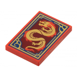 Tile 2 x 3 with Dragon on Dark Red Background with Ornate Dark Blue and Gold Border Pattern: {ярко червен}