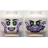 Minifigure, Head Dual Sided Alien Female Robot with Black Eyebrows, Single Eyelashes, Bright Green Eyes, Lavender Eye Shadow and Lips, Dark Purple Circuitry, Open Mouth Smile / Face Mask Pattern: {бял}